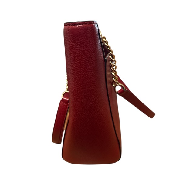 Coach Marlie Red Pebble Leather Tote with Gold Accents - Picture 8 of 9